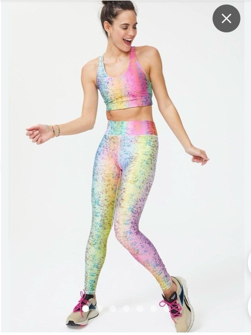 Terez Rainbow Metallic Foil Activewear Set Sports Bra + Leggings-  M